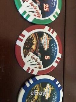 Jackpot casino las vegas poker chip set 596 chips 100 50 25 5 1 Vintage Case