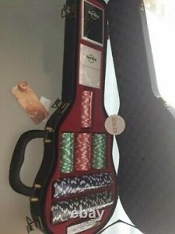 LAST ONE! RARE Hard Rock Cafe Guitar Case Poker Set 2 Decks Cards 200 Chips