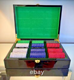 LUXURY POKER CHIP SET 300 Piece White Blue Red Green Black HARDWOOD CASE VINTAGE