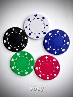 LUXURY POKER CHIP SET 300 Piece White Blue Red Green Black HARDWOOD CASE VINTAGE
