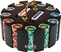 Las Vegas Poker Chip Set in Wooden Carousel Carry Case Holo Inlay Heavyweight