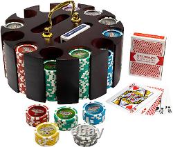 Las Vegas Poker Chip Set in Wooden Carousel Carry Case Holo Inlay Heavyweight