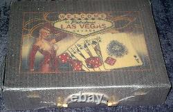 Las Vegas Sign Hi-Gloss Wood Box Poker Chip Set, 300 Ct. (New in Box withTags)