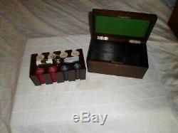 Lot of 195 Old Clay Poker Chips Set Crown & Feather Stamp with Box, Caddy, Cards