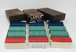 Lot of 300 Langs Clay Poker Chips Red Green Blue Set Antique Rare TT20