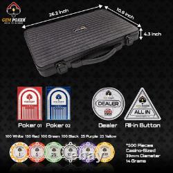 Luna 14 Gram Clay Poker Chips Set for Texas Hold'Em, 500PCS Numbered Chips, Feat