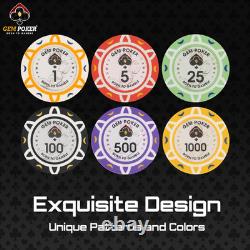 Luna 14 Gram Clay Poker Chips Set for Texas Hold'Em, 500PCS Numbered Chips, Feat