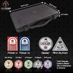 Luna 14 Gram Clay Poker Chips Set for Texas Hold'em, 300PCS Numbered Chips, F