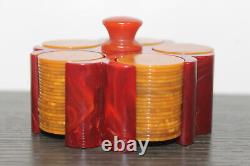 Marbled Bakelite / Catalin Poker Chip Carousel and Chips Gold Chips