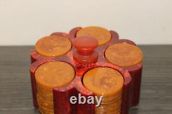 Marbled Bakelite / Catalin Poker Chip Carousel and Chips Gold Chips