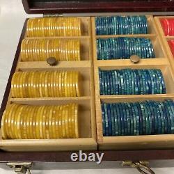 Marbled Bakelite Catalin Poker Chips Multi-color Set 396 Pieces W Boxed Caddy