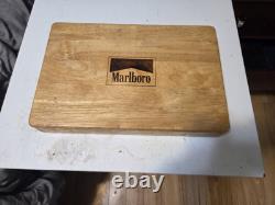 Marlboro Poker Chip Set Holds 2Card Decks & Poker Chips Wood Oak Case Vntg Promo