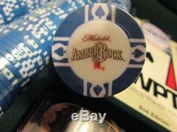 Michelob Amber Bock WPT poker 400 Chip Set Heavy Duty Mahogany Case