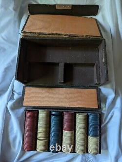 Mini Vintage Travel Poker Set, Clay Chip In Leather Case