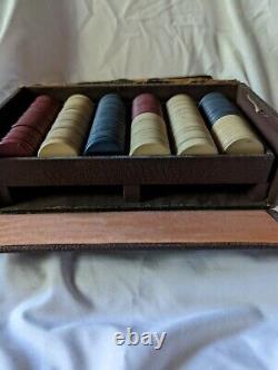 Mini Vintage Travel Poker Set, Clay Chip In Leather Case