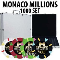 Monaco Millions Casino Poker Chip Set 1000 Poker Chips Aluminum Case