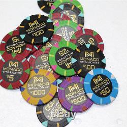 Monaco Millions Casino Poker Chip Set 1000 Poker Chips Rack and Acrylic Carrier