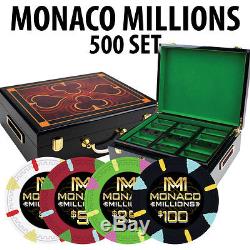 Monaco Millions Casino Poker Chip Set 500 Poker Chips Hi Gloss Wood case