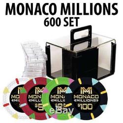 Monaco Millions Casino Poker Chip Set 600 Poker Chips Racks and Acrylic Carrier