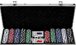 Monte Carlo 500 Peace Casino Poker Chips Set Cards Dice Clay Chip Aluminum Case