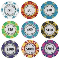 Monte Carlo Casino Poker Chip Set 1000 Poker Chips Acrylic Carrier and Racks