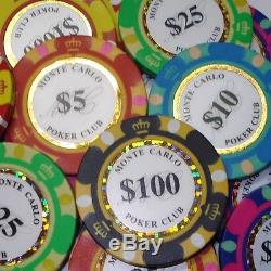 Monte Carlo Casino Poker Chip Set 500 Poker Chips Hi Gloss Wood Case