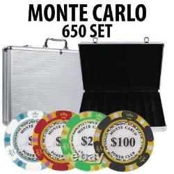 Monte Carlo Casino Poker Chip Set 650 Poker Chips with Aluminum Case