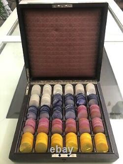 Mother of Pearl Poker Chip Set French Tinted Markers With Box Vintage Circa 1920