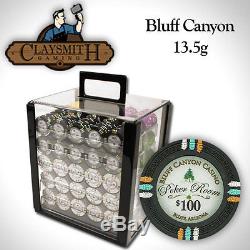 NEW 1000 Bluff Canyon 13.5 Gram Clay Poker Chips Set Acrylic Carrier Case