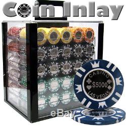 NEW 1000 Coin Inlay 15 Gram Clay Poker Chips Acrylic Carrier Case Set Pick Chips