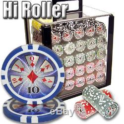 NEW 1000 High Roller 14 Gram Clay Poker Chips Set Acrylic Carrier Case Pick Chip