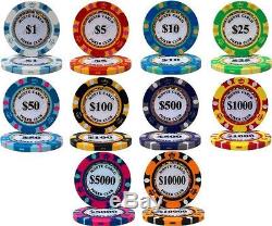NEW 1000 Monte Carlo 14 Gram Poker Chips Acrylic Case Set With Racks Pick Denoms