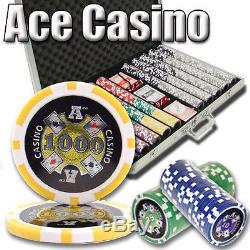 NEW 1000 PC Ace Casino 14 Gram Clay Poker Chips Set Aluminum Case Pick Chips