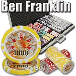 NEW 1000 PC Ben Franklin 14 Gram Clay Poker Chips Aluminum Case Set Pick Chips