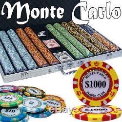 NEW 1000 PC Monte Carlo 14 Gram Clay Poker Chips Aluminum Case Set Pick Chips