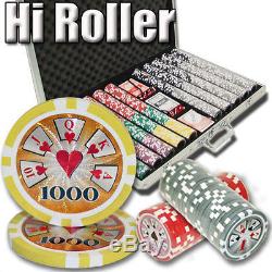 NEW 1000 Piece High Roller 14 Gram Clay Poker Chips Set Aluminum Case Pick Chips