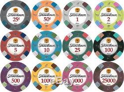 NEW 1000 Showdown 13.5 Gram Clay Poker Chips Acrylic Carrier Case Set Pick Chips