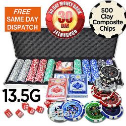 NEW 13.5G 500 Clay Poker Chips Set Casino Vegas Game Card W Aluminum Case