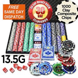 NEW 13.5g 1000 Chips Clay Casino Vegas Poker Game Card Set with Aluminum Case
