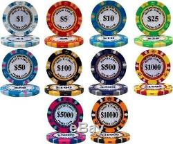 NEW 500 14 Gram Monte Carlo Poker Chips Set NEW MODEL Black Aluminum Case Custom