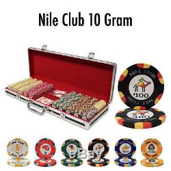NEW 500 Nile Club Ceramic 10 Gram Poker Chips Set Black Aluminum Case Pick Chips
