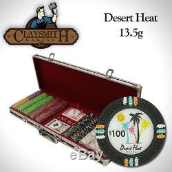 NEW 500 PC Desert Heat 13.5 Gram Poker Chips Set Black Aluminum Case Pick Chips