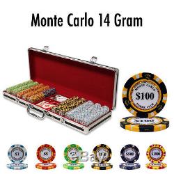 NEW 500 Pc Monte Carlo 14 Gram Poker Chips Set Black Aluminum Case Custom