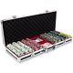 NEW 500 Showdown 13.5 Gram Clay Poker Chips Black Aluminum Case Set Pick Chips