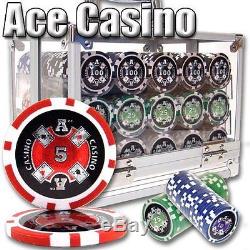 NEW 600 PC Ace Casino 14 Gram Clay Poker Chips Acrylic Carrier Set Pick Chips