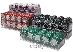 NEW 600 PC Coin Inlay 15 Gram Clay Poker Chips Acrylic Carrier Set Pick Chips