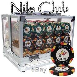 NEW 600 PC Nile Club Ceramic 10 Gram Poker Chips Acrylic Carrier Set Pick Chips