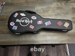 NEW Hard Rock Cafe Guitar Case Poker Set Chips 2 Decks Cards Leather World Stamp
