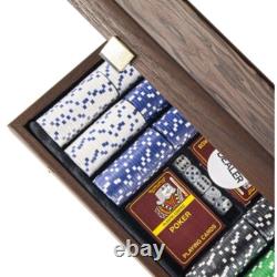 NEW MANOPOULOS Luxury Poker Set in Walnut Wooden Case (300 chips. 15in X 8in)