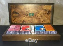 NEW Modiano Poker Set Burl Wood Case Chips Cards Dice Made in Italy Casino